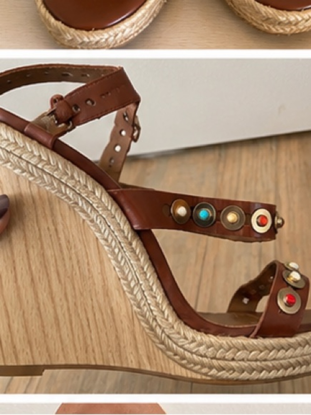 Aquazzura Brown Studded Leather Espadrille Wedge Sandals Size 40 NWT - Picture 4 of 9